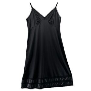 Vtg SEARS Size 36 Anti-Cling 100% Antron Nylon Lace Full Midi Black Slip